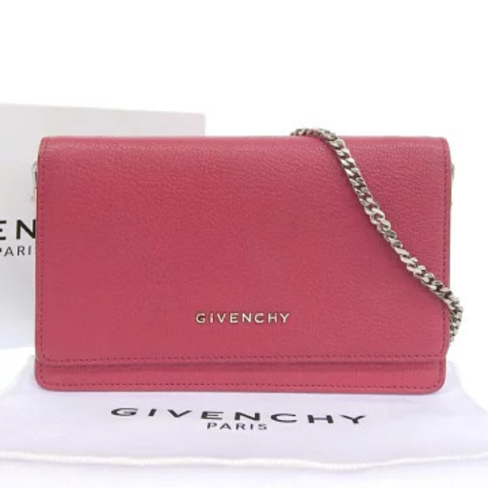 Givenchy Logo Chain Wallet Long Leather Wine Red